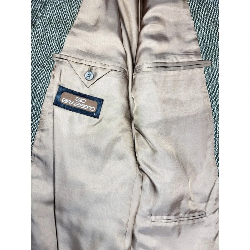 VTG Gio Brassero Silk/Wool Cream/Olive/Black 2 Button Woven Blazer Size 44R‎